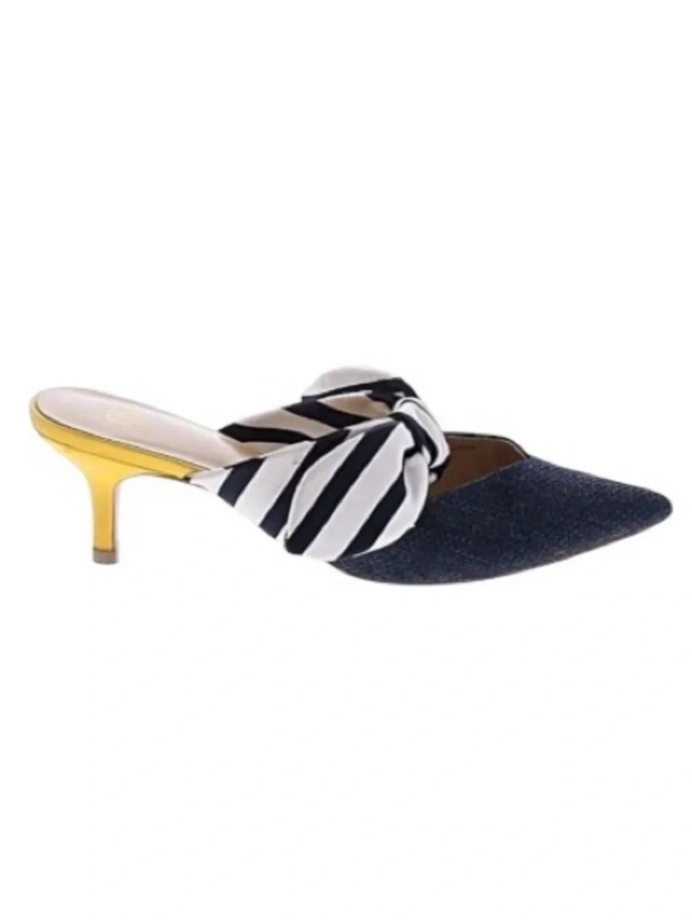 Cabi Bow Mule Heels Womens 10 Nautical Stripe Pointed Toe Kitten Heel